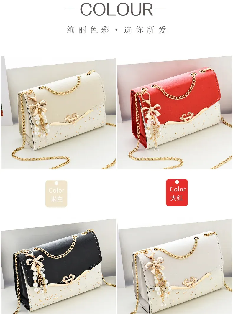 Women's Fashion Sequin Shoulder Bag with Bow Pendant Chain - Korean Ins Style Small Square Bag for Parties & Everyday showcase 1