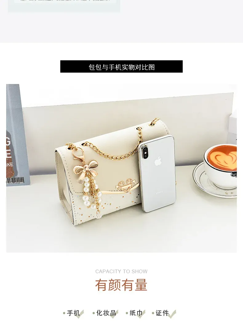 Women's Fashion Sequin Shoulder Bag with Bow Pendant Chain - Korean Ins Style Small Square Bag for Parties & Everyday showcase 5