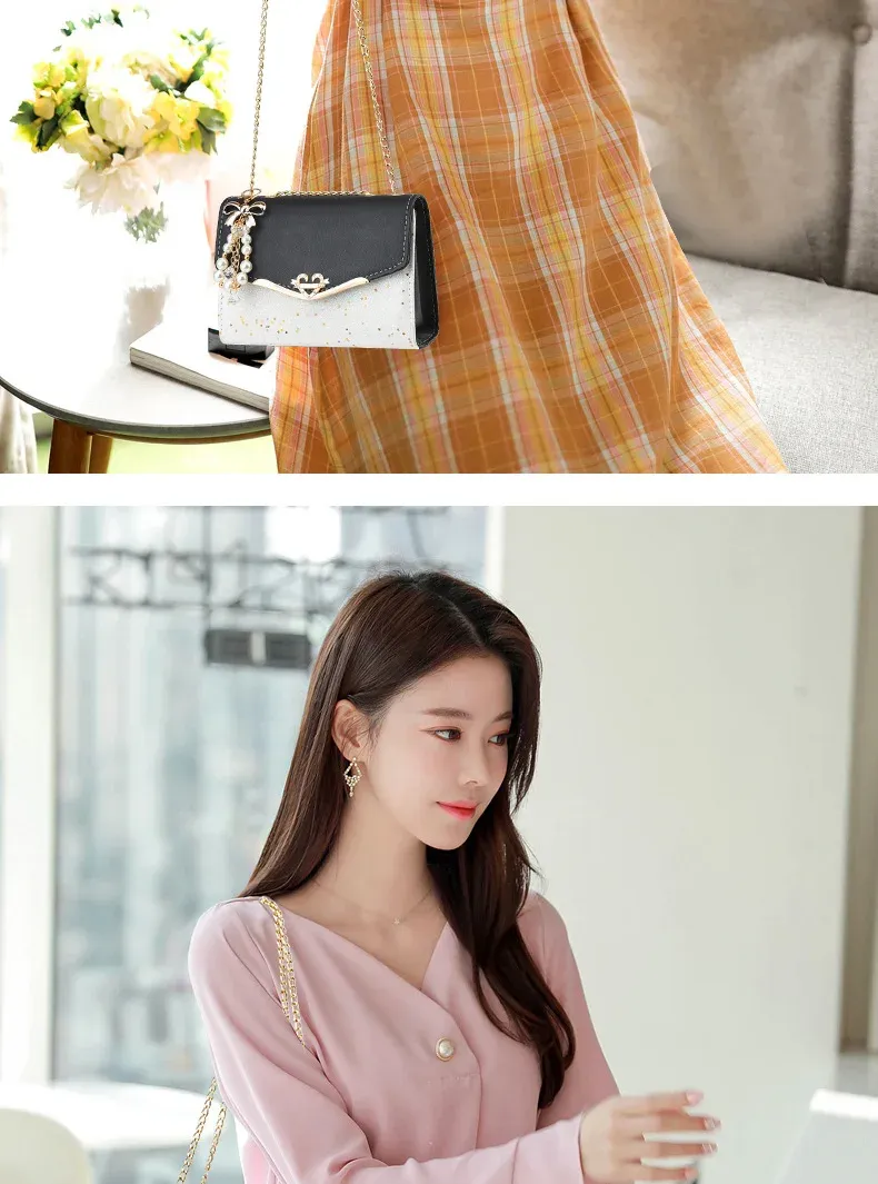 Women's Fashion Sequin Shoulder Bag with Bow Pendant Chain - Korean Ins Style Small Square Bag for Parties & Everyday showcase 7