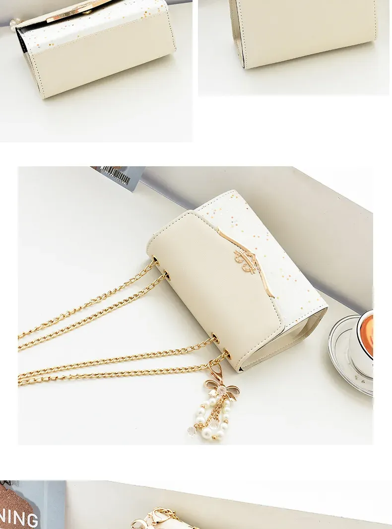 Women's Fashion Sequin Shoulder Bag with Bow Pendant Chain - Korean Ins Style Small Square Bag for Parties & Everyday showcase 10