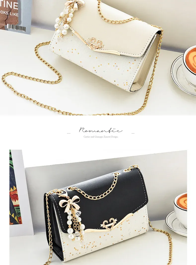 Women's Fashion Sequin Shoulder Bag with Bow Pendant Chain - Korean Ins Style Small Square Bag for Parties & Everyday showcase 11