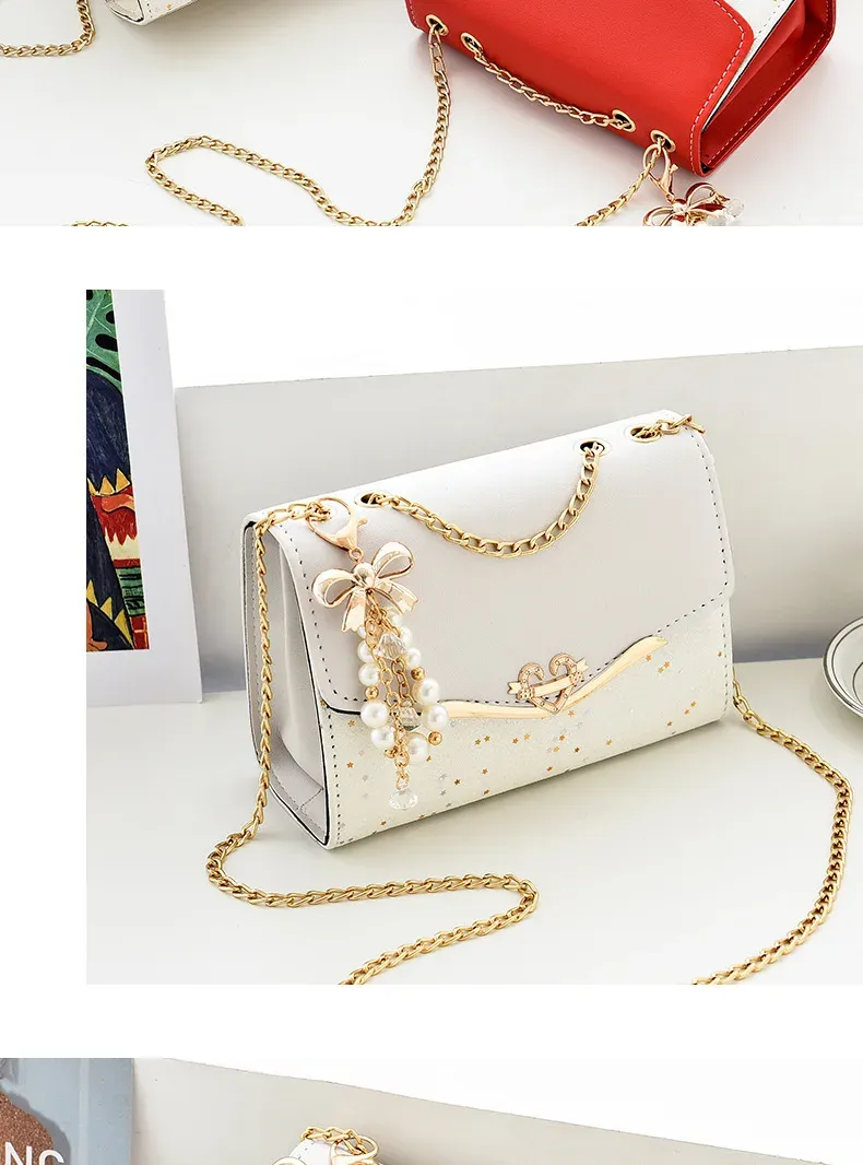 Women's Fashion Sequin Shoulder Bag with Bow Pendant Chain - Korean Ins Style Small Square Bag for Parties & Everyday showcase 13