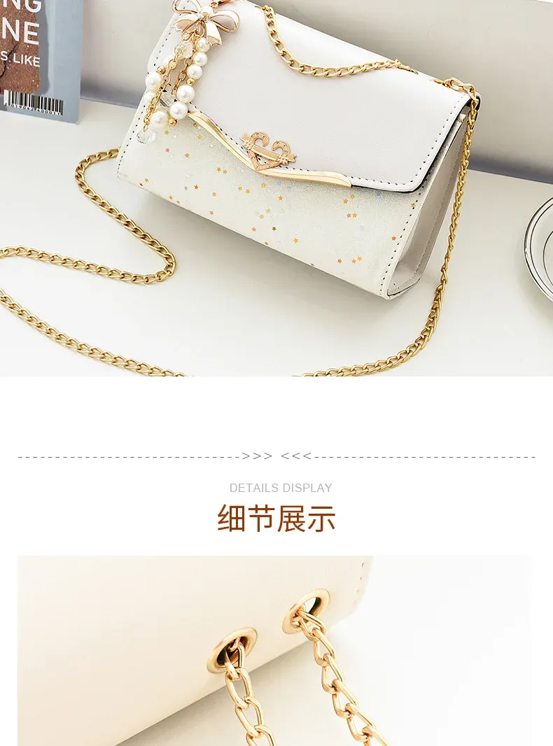 Women's Fashion Sequin Shoulder Bag with Bow Pendant Chain - Korean Ins Style Small Square Bag for Parties & Everyday showcase 18