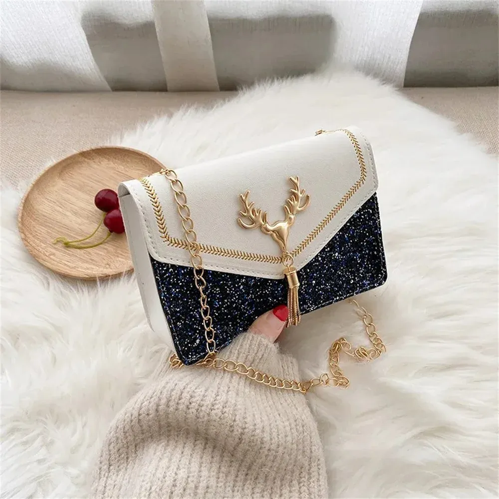 Luxury Deer Head PU Leather Shoulder Bag for Women, Fashionable Chain Underarm Handbag, Small Square Design for Casual Outings & Shopping thumbnail 1