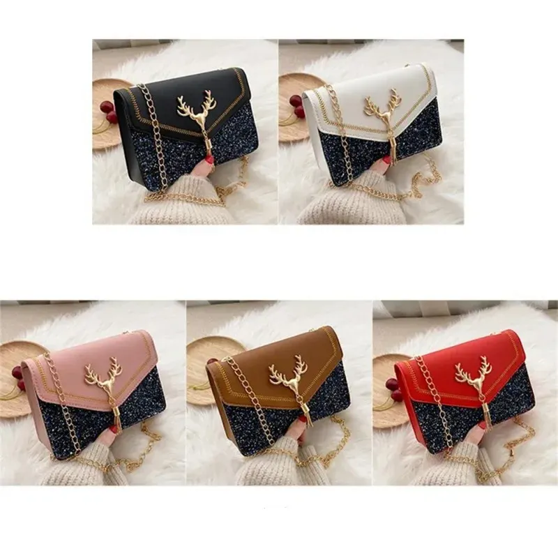 Luxury Deer Head PU Leather Shoulder Bag for Women, Fashionable Chain Underarm Handbag, Small Square Design for Casual Outings & Shopping showcase 7