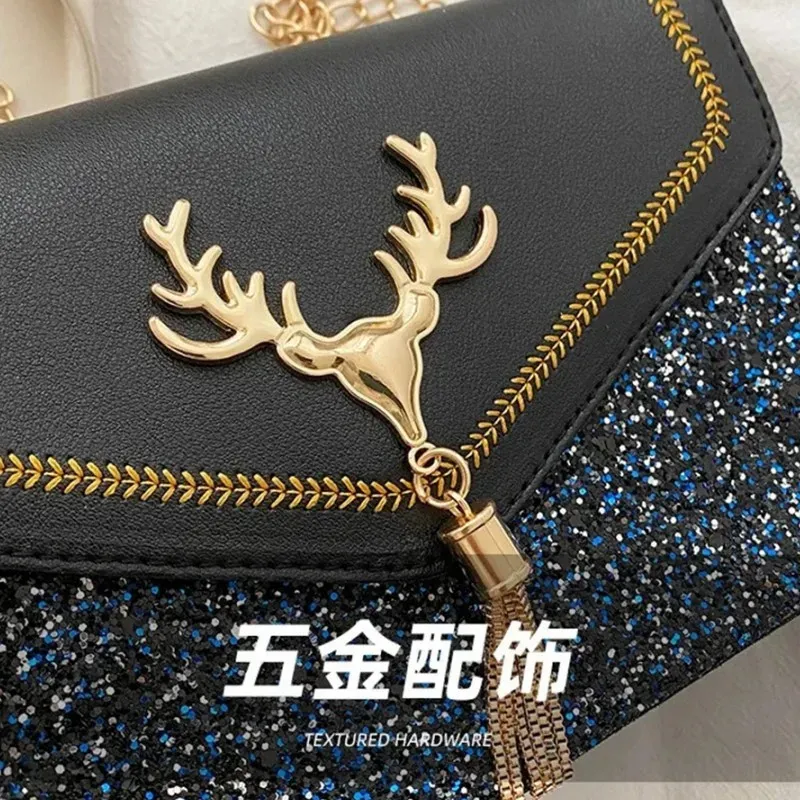 Luxury Deer Head PU Leather Shoulder Bag for Women, Fashionable Chain Underarm Handbag, Small Square Design for Casual Outings & Shopping showcase 9