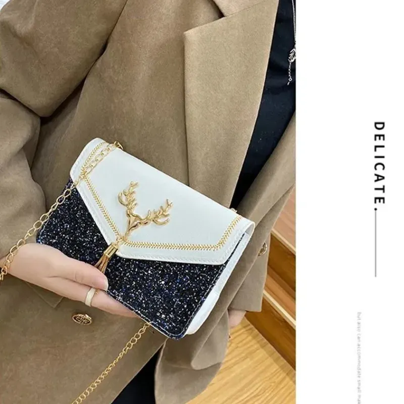 Luxury Deer Head PU Leather Shoulder Bag for Women, Fashionable Chain Underarm Handbag, Small Square Design for Casual Outings & Shopping showcase 19