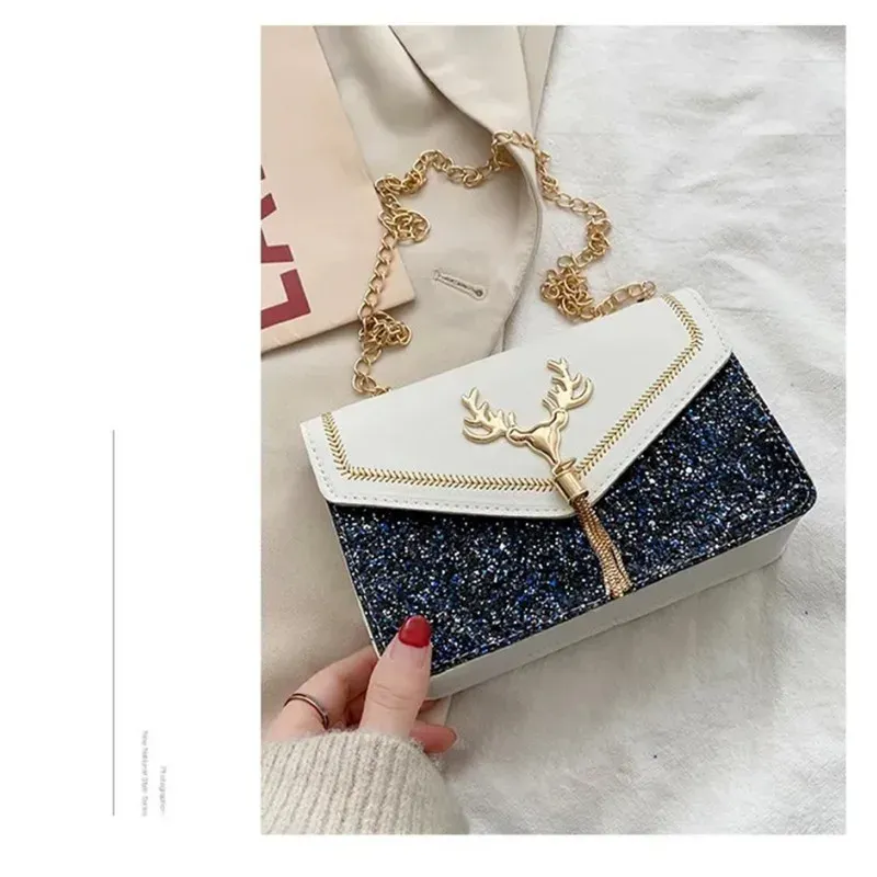 Luxury Deer Head PU Leather Shoulder Bag for Women, Fashionable Chain Underarm Handbag, Small Square Design for Casual Outings & Shopping showcase 20