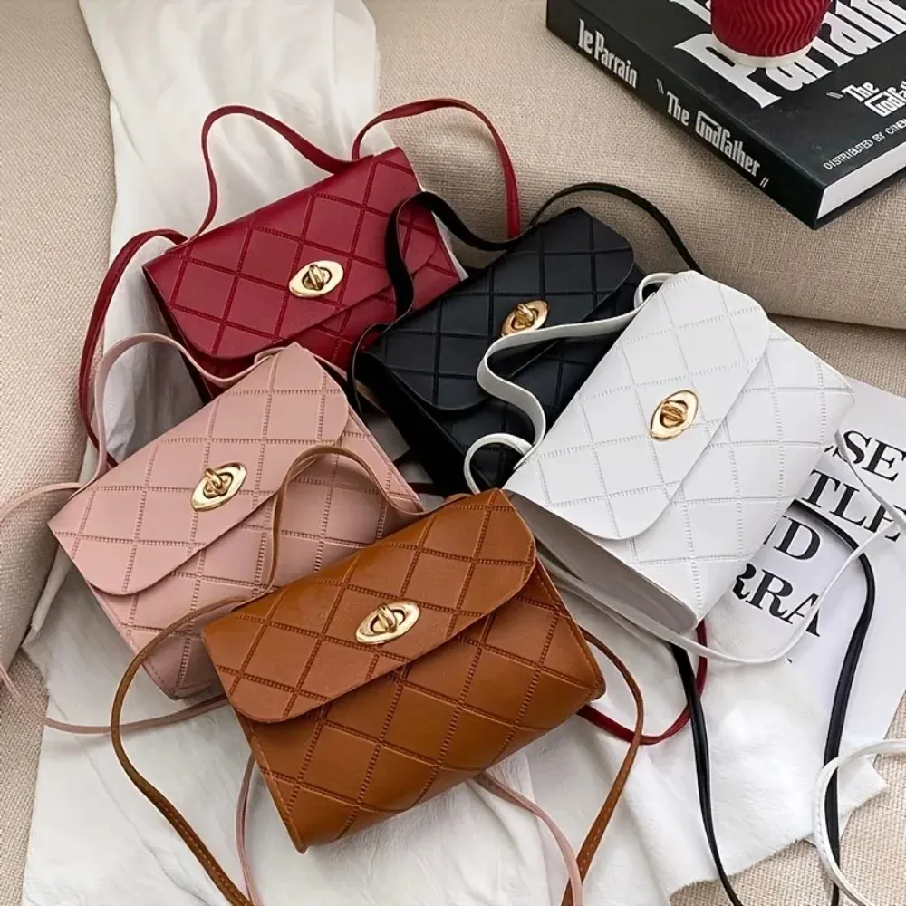 Korean Style Diamond Quilted Square Bag for Women, Trendy Top Handle Crossbody Bag with Chain, Fashionable Shoulder Purse for Evening Outings and Daily Use thumbnail 1