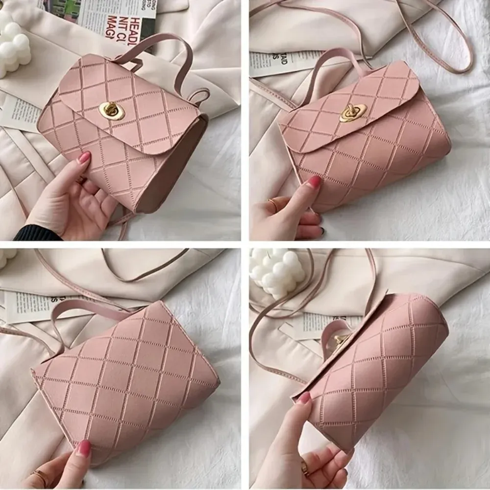 Korean Style Diamond Quilted Square Bag for Women, Trendy Top Handle Crossbody Bag with Chain, Fashionable Shoulder Purse for Evening Outings and Daily Use showcase 6