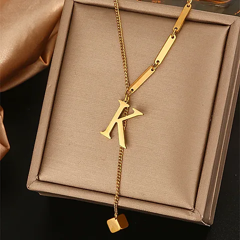 26 Alphabet Initial Letter Necklace for Women - Gold Color Stainless Steel Pendant Choker Clavicle Chain Fashion Jewelry