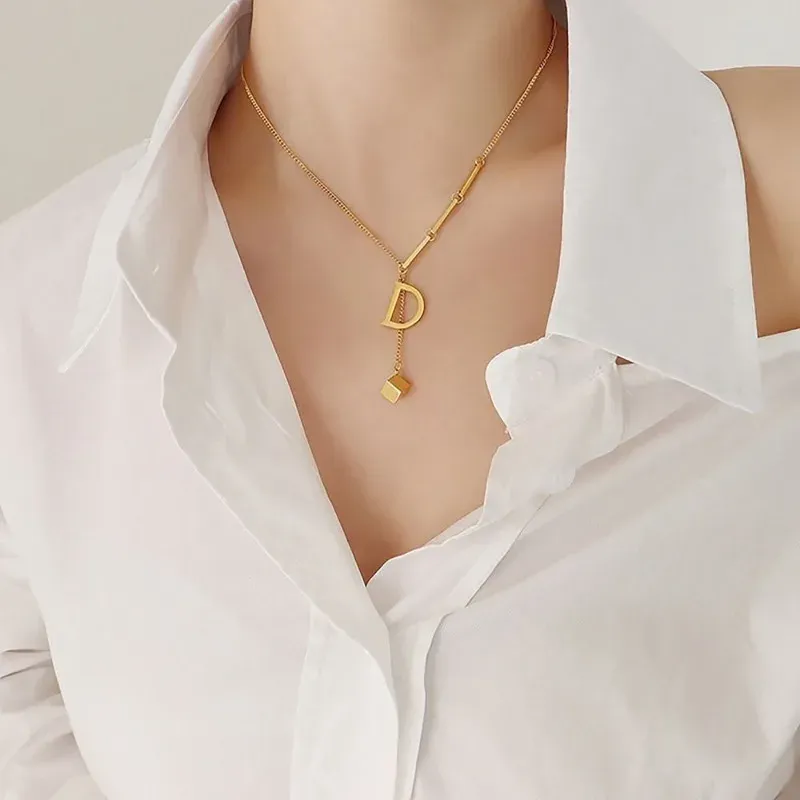 26 Alphabet Initial Letter Necklace for Women - Gold Color Stainless Steel Pendant Choker Clavicle Chain Fashion Jewelry thumbnail 4