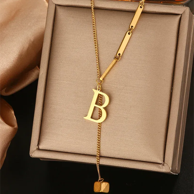 26 Alphabet Initial Letter Necklace for Women - Gold Color Stainless Steel Pendant Choker Clavicle Chain Fashion Jewelry thumbnail 3