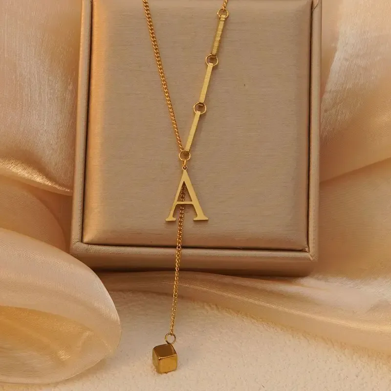 26 Alphabet Initial Letter Necklace for Women - Gold Color Stainless Steel Pendant Choker Clavicle Chain Fashion Jewelry thumbnail 2