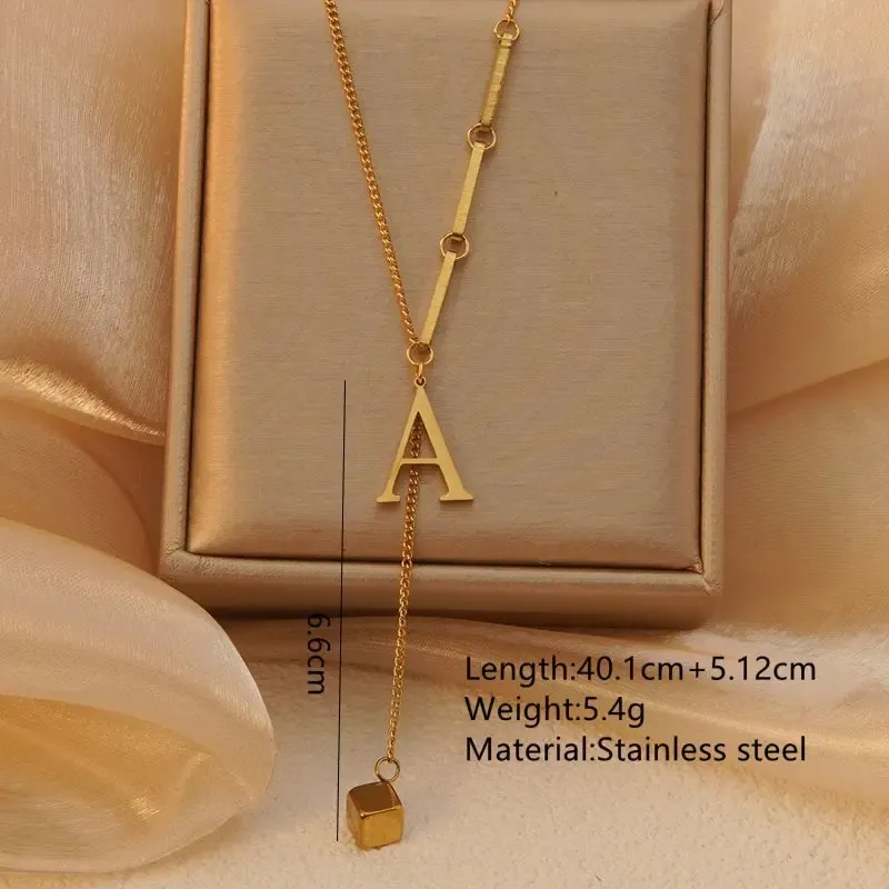 26 Alphabet Initial Letter Necklace for Women - Gold Color Stainless Steel Pendant Choker Clavicle Chain Fashion Jewelry showcase 1