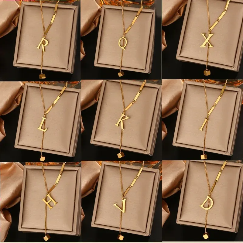 26 Alphabet Initial Letter Necklace for Women - Gold Color Stainless Steel Pendant Choker Clavicle Chain Fashion Jewelry showcase 2