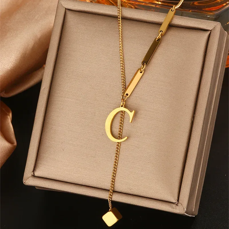 26 Alphabet Initial Letter Necklace for Women - Gold Color Stainless Steel Pendant Choker Clavicle Chain Fashion Jewelry showcase 5