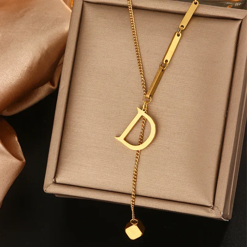 26 Alphabet Initial Letter Necklace for Women - Gold Color Stainless Steel Pendant Choker Clavicle Chain Fashion Jewelry showcase 6