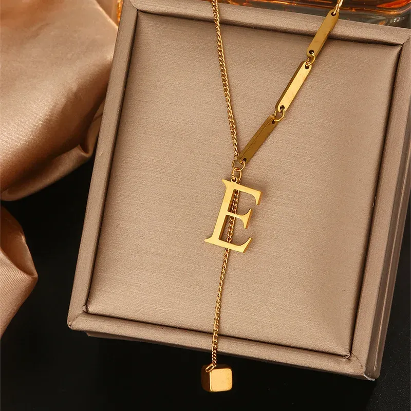 26 Alphabet Initial Letter Necklace for Women - Gold Color Stainless Steel Pendant Choker Clavicle Chain Fashion Jewelry showcase 7
