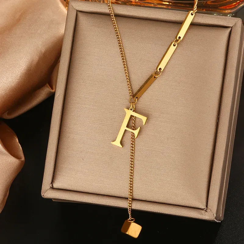 26 Alphabet Initial Letter Necklace for Women - Gold Color Stainless Steel Pendant Choker Clavicle Chain Fashion Jewelry showcase 8