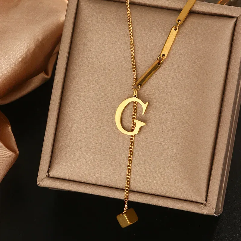 26 Alphabet Initial Letter Necklace for Women - Gold Color Stainless Steel Pendant Choker Clavicle Chain Fashion Jewelry showcase 9