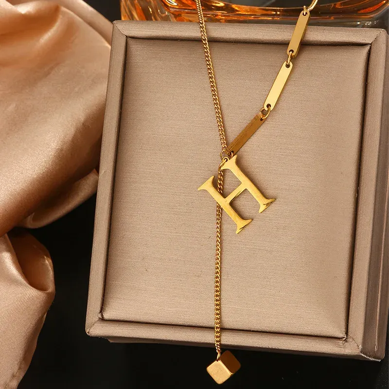 26 Alphabet Initial Letter Necklace for Women - Gold Color Stainless Steel Pendant Choker Clavicle Chain Fashion Jewelry showcase 10