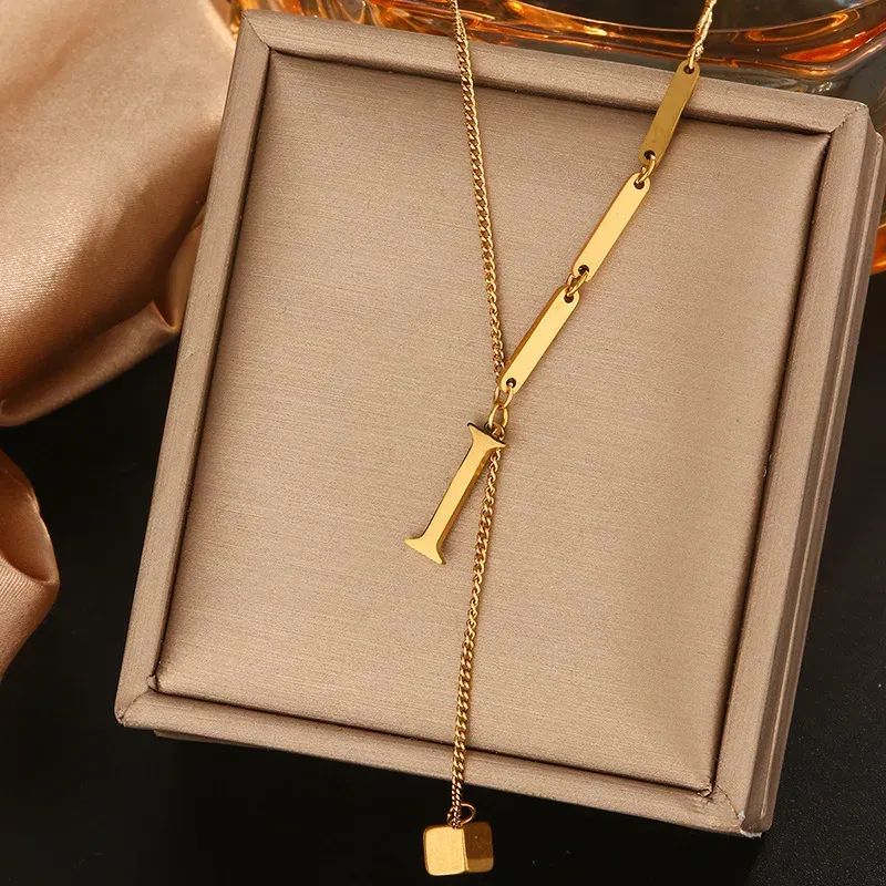 26 Alphabet Initial Letter Necklace for Women - Gold Color Stainless Steel Pendant Choker Clavicle Chain Fashion Jewelry showcase 11
