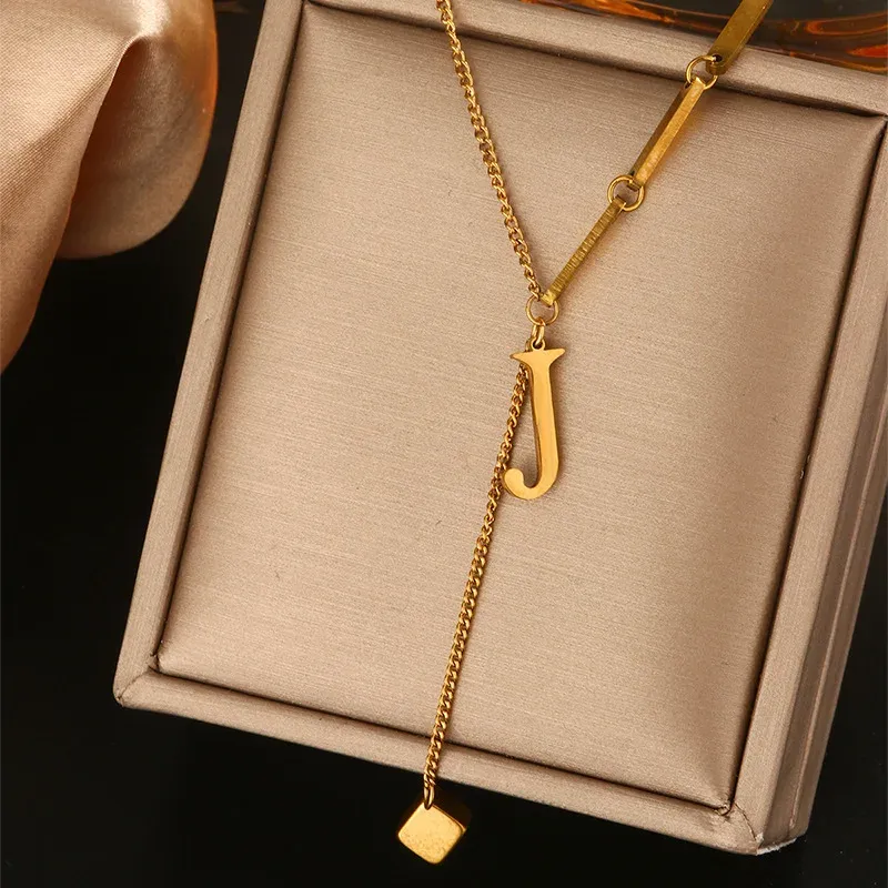 26 Alphabet Initial Letter Necklace for Women - Gold Color Stainless Steel Pendant Choker Clavicle Chain Fashion Jewelry showcase 12