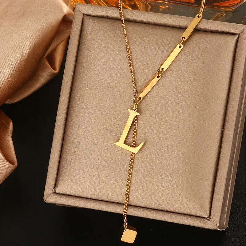 26 Alphabet Initial Letter Necklace for Women - Gold Color Stainless Steel Pendant Choker Clavicle Chain Fashion Jewelry showcase 14