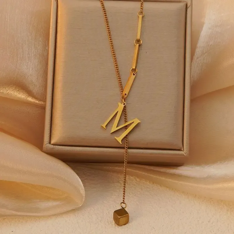 26 Alphabet Initial Letter Necklace for Women - Gold Color Stainless Steel Pendant Choker Clavicle Chain Fashion Jewelry showcase 15