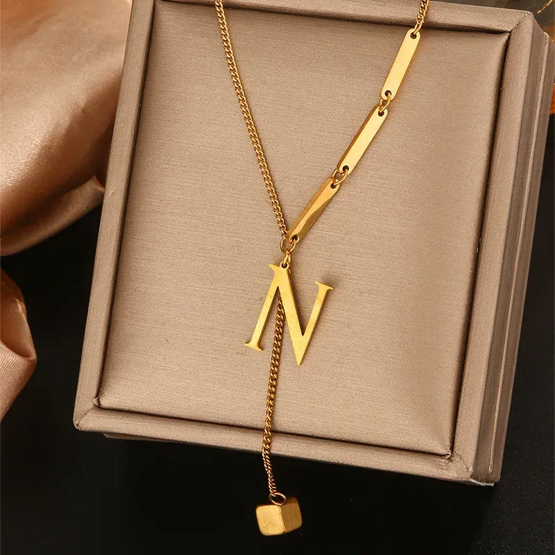 26 Alphabet Initial Letter Necklace for Women - Gold Color Stainless Steel Pendant Choker Clavicle Chain Fashion Jewelry showcase 16