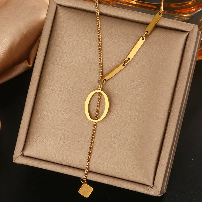 26 Alphabet Initial Letter Necklace for Women - Gold Color Stainless Steel Pendant Choker Clavicle Chain Fashion Jewelry showcase 17