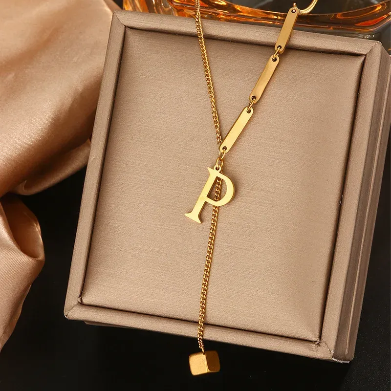 26 Alphabet Initial Letter Necklace for Women - Gold Color Stainless Steel Pendant Choker Clavicle Chain Fashion Jewelry showcase 18