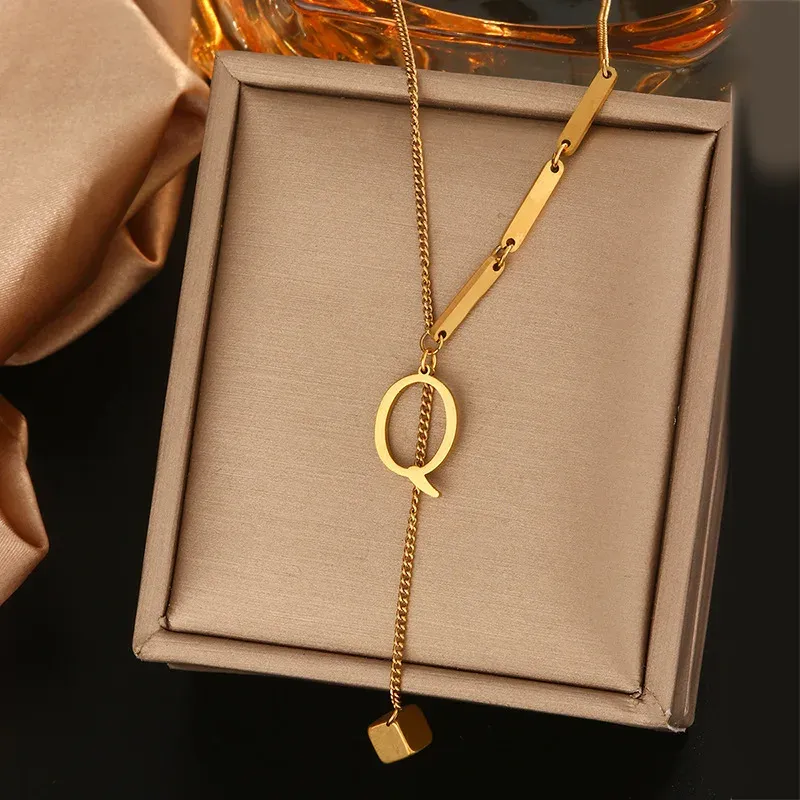 26 Alphabet Initial Letter Necklace for Women - Gold Color Stainless Steel Pendant Choker Clavicle Chain Fashion Jewelry showcase 19