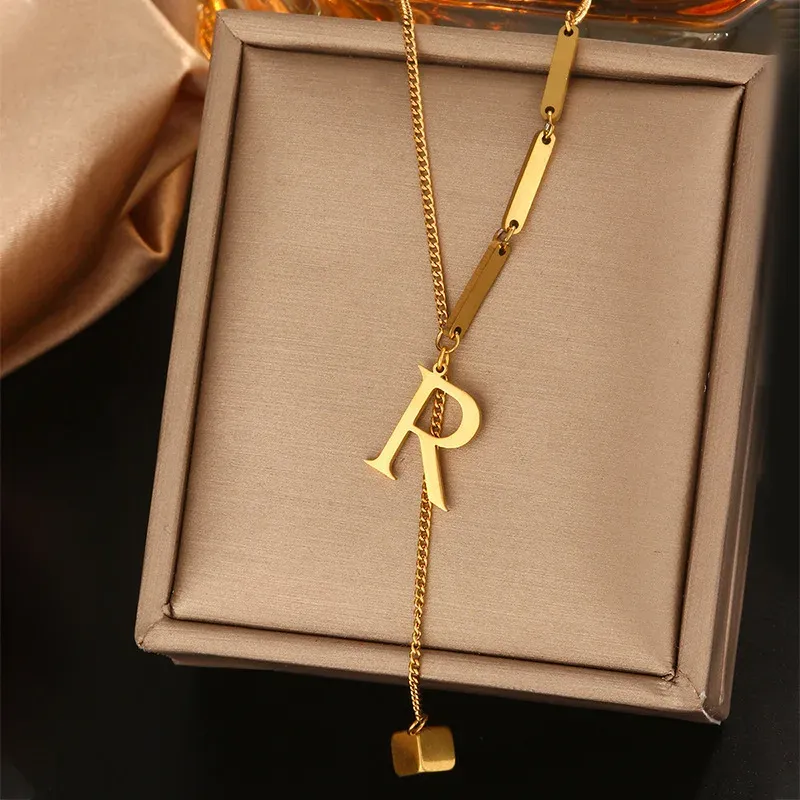 26 Alphabet Initial Letter Necklace for Women - Gold Color Stainless Steel Pendant Choker Clavicle Chain Fashion Jewelry showcase 20