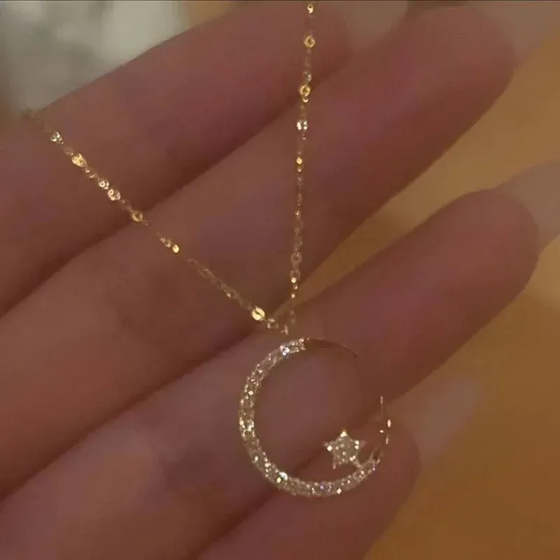 Women's Luxury Star Pendant Necklace - Fashionable Shining Inlaid Crystal Temperament Jewelry for Wedding Banquets & Special Occasions - Image 1