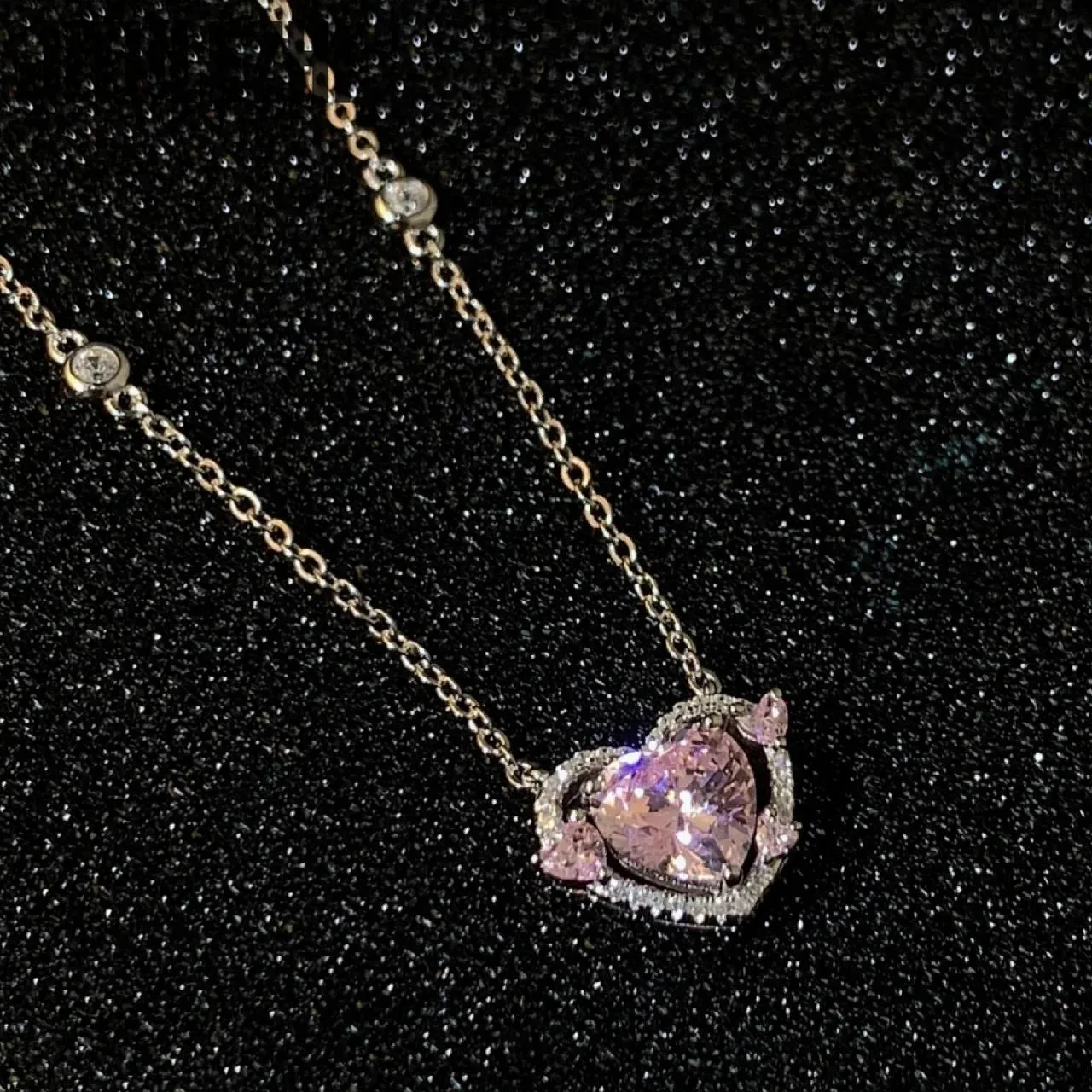 925 Sterling Silver Heart Pendant Necklace for Women, Pink Stone Engagement Wedding Party Jewelry - Image 4