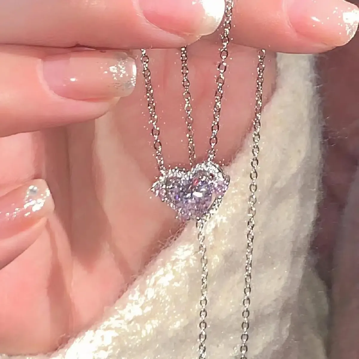 925 Sterling Silver Heart Pendant Necklace for Women, Pink Stone Engagement Wedding Party Jewelry showcase 7