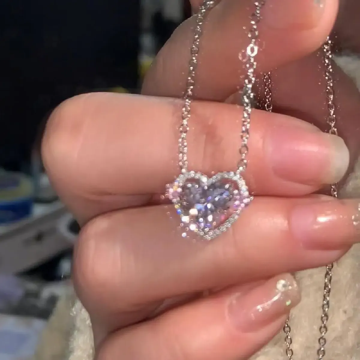 925 Sterling Silver Heart Pendant Necklace for Women, Pink Stone Engagement Wedding Party Jewelry showcase 8