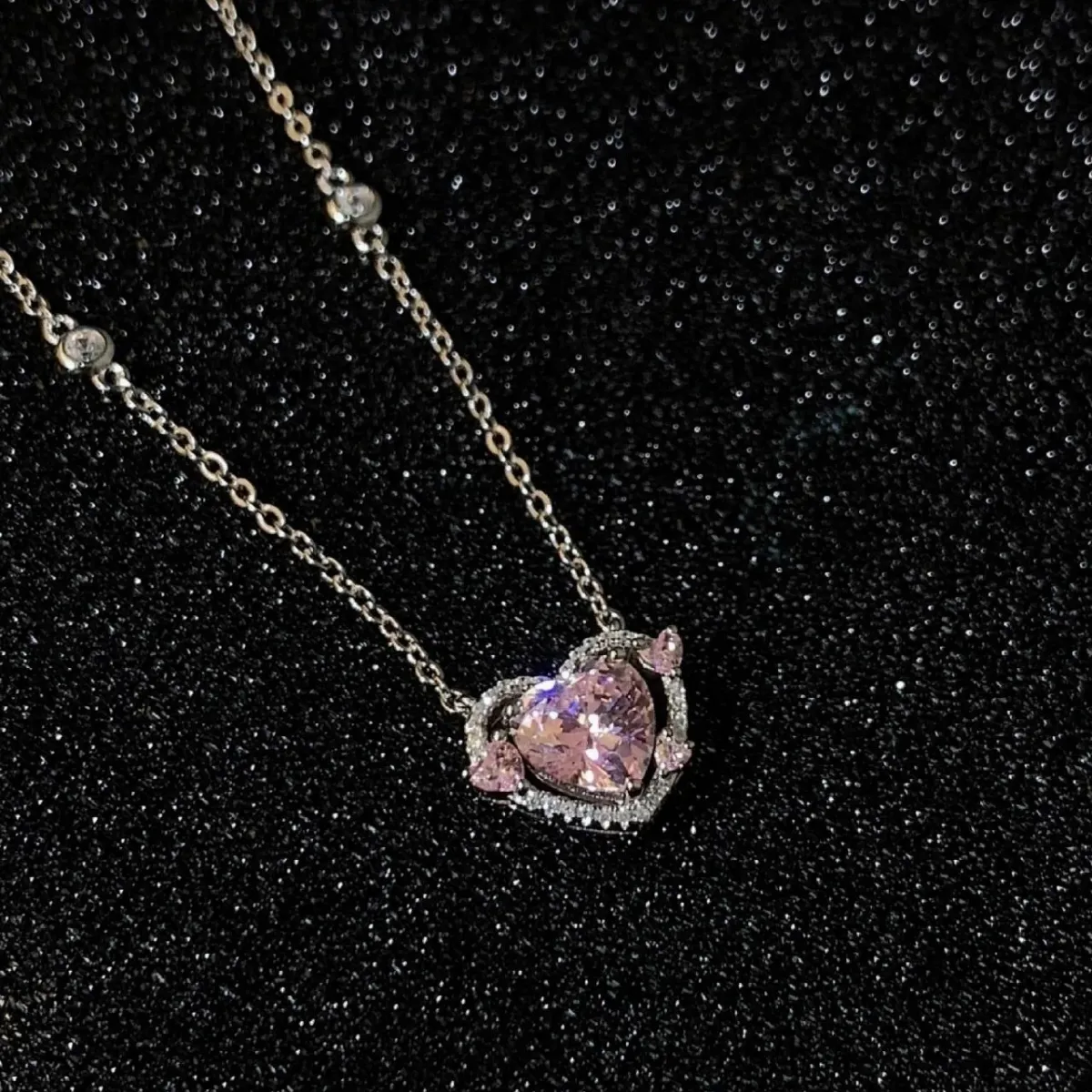 925 Sterling Silver Heart Pendant Necklace for Women, Pink Stone Engagement Wedding Party Jewelry showcase 11