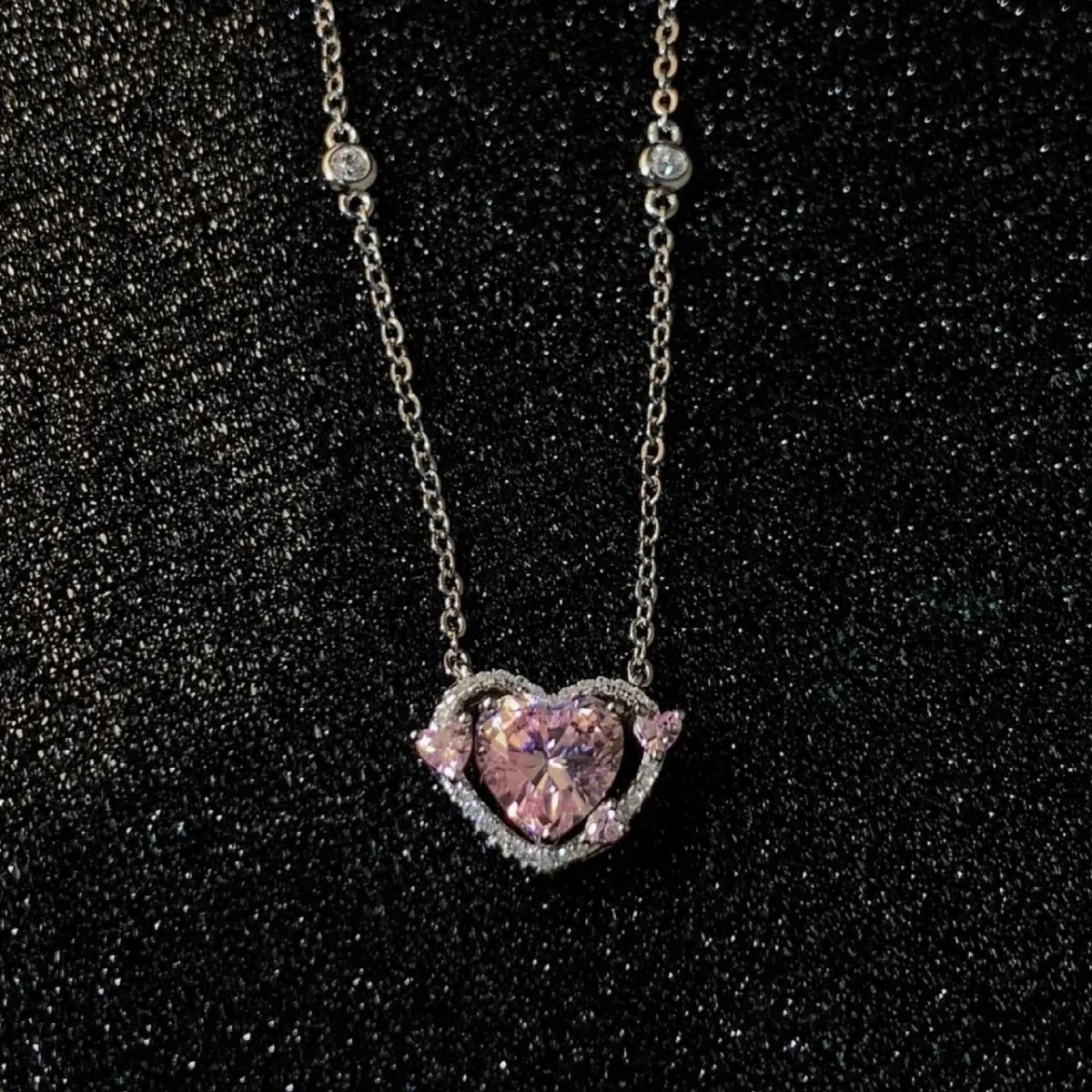 925 Sterling Silver Heart Pendant Necklace for Women, Pink Stone Engagement Wedding Party Jewelry showcase 12
