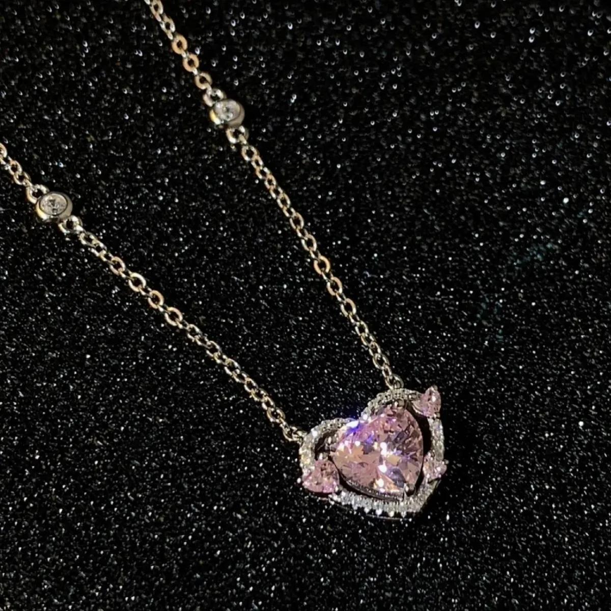 925 Sterling Silver Heart Pendant Necklace for Women, Pink Stone Engagement Wedding Party Jewelry showcase 13