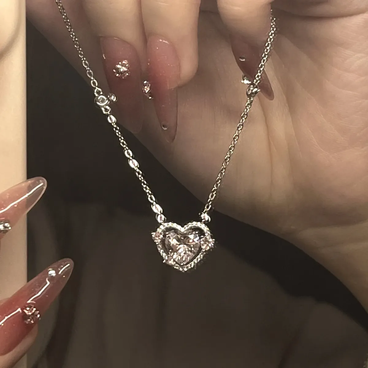925 Sterling Silver Heart Pendant Necklace for Women, Pink Stone Engagement Wedding Party Jewelry showcase 14