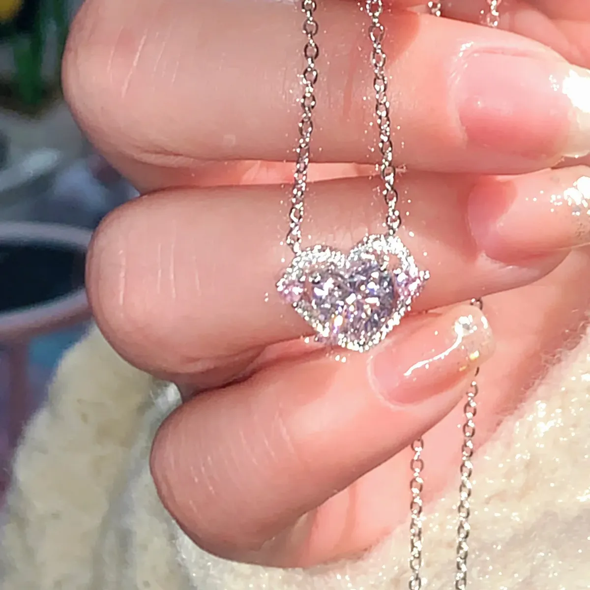 925 Sterling Silver Heart Pendant Necklace for Women, Pink Stone Engagement Wedding Party Jewelry showcase 19