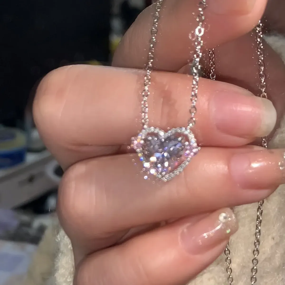 925 Sterling Silver Heart Pendant Necklace for Women, Pink Stone Engagement Wedding Party Jewelry showcase 20