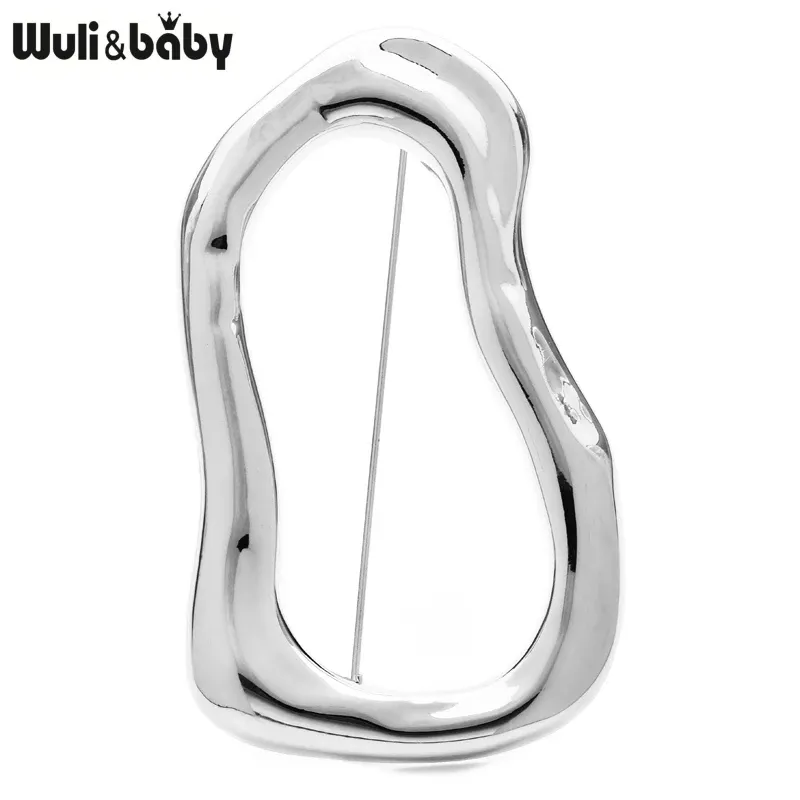 Wuli&baby Stainless Steel Large Circle Brooch Pin for Women & Men, Versatile Geometric Design, Perfect Gift Accessory showcase 2