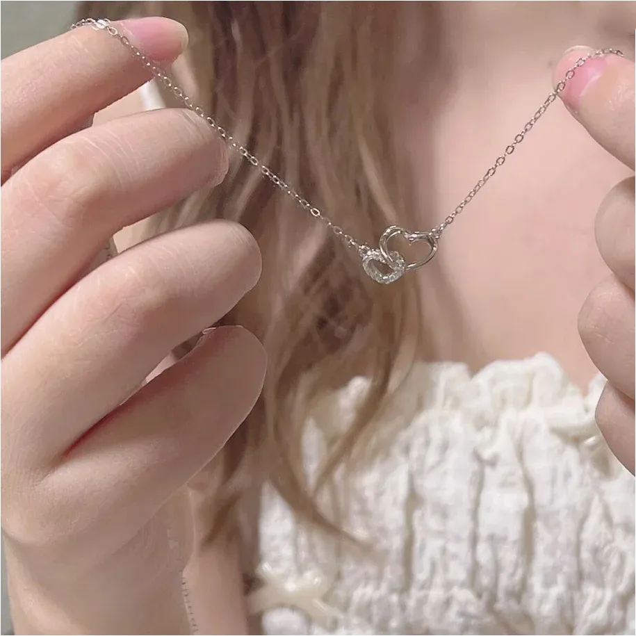 Elegant Silver Love Heart Pendant Necklace for Women - Fashionable Charm Chain Jewelry for Parties and Daily Wear showcase 5