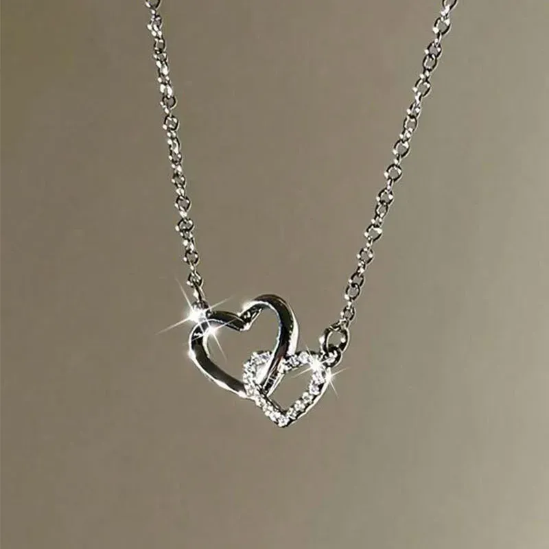 Elegant Silver Love Heart Pendant Necklace for Women - Fashionable Charm Chain Jewelry for Parties and Daily Wear showcase 1
