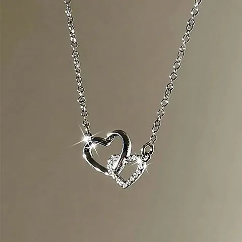 Elegant Silver Love Heart Pendant Necklace for Women - Fashionable Charm Chain Jewelry for Parties and Daily Wear