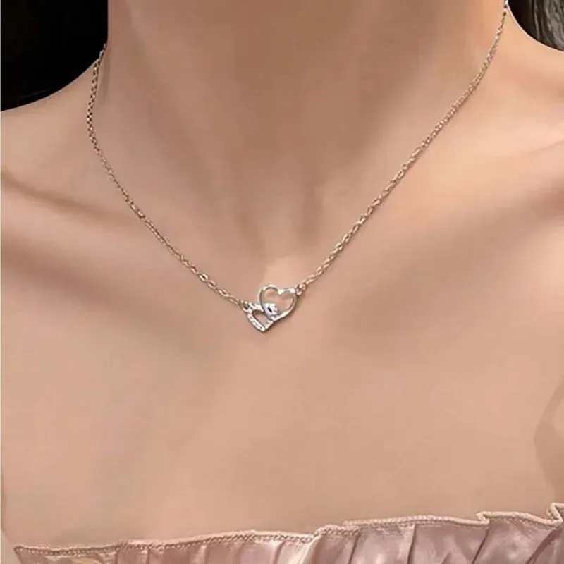 Elegant Silver Love Heart Pendant Necklace for Women - Fashionable Charm Chain Jewelry for Parties and Daily Wear showcase 4